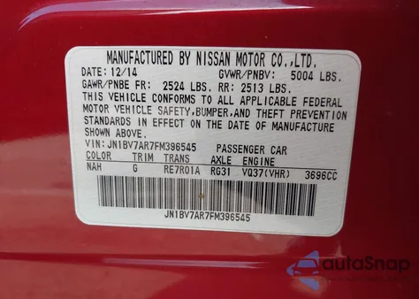 2015 Infiniti Q50 Premium/Sport from USA, damaged, VIN JN1BV7AR7FM396545